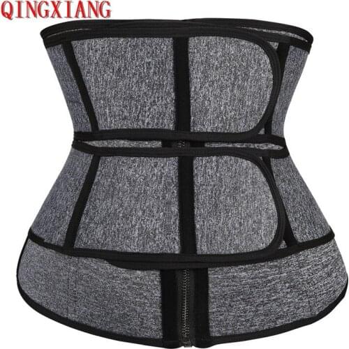 2021 XS-3XL Women Black Grey Abdomen Corset Neoprene Double Waist Two Belt Body Building Waist Cinchers Firm Zipper Bustier