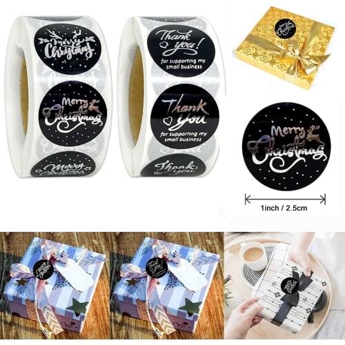 500pcs/roll Merry Christmas Stickers Thank You for Supporting My Small Business Stickers Labels Packaging Stickers Envelope Seal