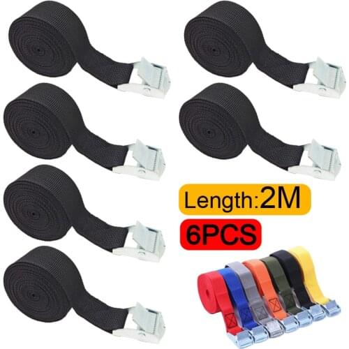 6PCS 2M Cargo Straps with Fastening Buckle For Car Roof Rack Motorcycle Bike Luggage Kayak Cargo Tie Down Strong Ratchet Belt