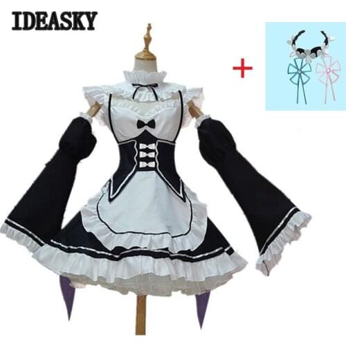 Anime Re:zero Kara Hajimeru Isekai Seikatsu Life In a Different World Ram Rem Cosplay Costume Maid Dress Halloween Costume girls