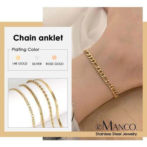 E-Manco Franco Link Chain Anklets For Men Women Hip Hop Rapper Stainless steel Foot Jewelry Leg Chain Ankle Cuban Chains
