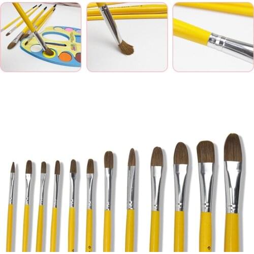 Wooden Handle Long Tail Oil Paint Brushes Painting Pen DIY Watercolor Brush 6Pc