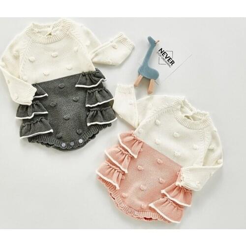 Autumn Winter New Toddler Clothes Princess Long Sleeve Sweet Lace Newborn Baby Outfit Cotton Flower Ruffle Knitted Infant Romper