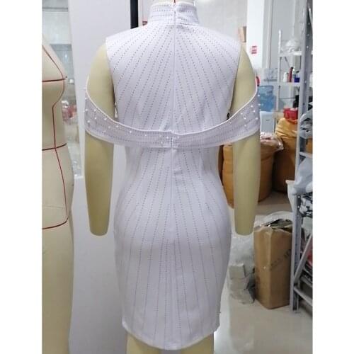 BacklakeGirls Beading Elegant Women Stand Collar Sleeveless Cocktail Dress Ladies Knee Length Slim Fit Party Dresses Plus Size