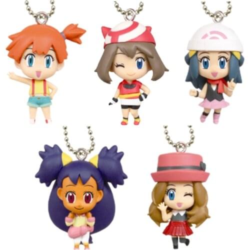 TAKARA TOMY Pokemon Anime Figures Heroine Gacha Keychain Pendant Toys Misty May Dawn Iris Serena Action Figure Cute Model Doll