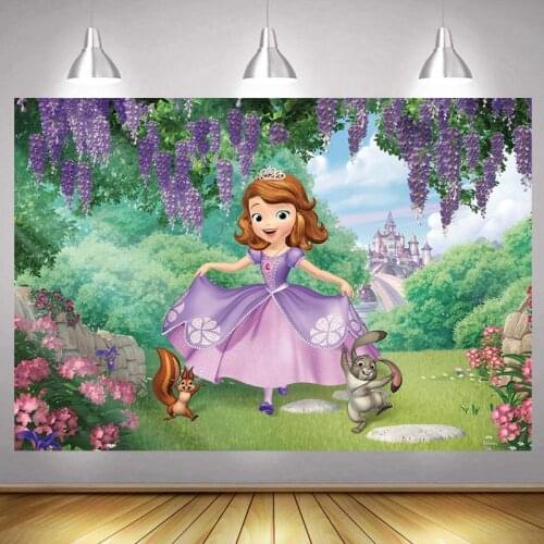 Customized Sofia Princess Photo Backdrop Girls Moana Castle Kids Happy Birthday Party Decoration Photography Backgrounds Banner