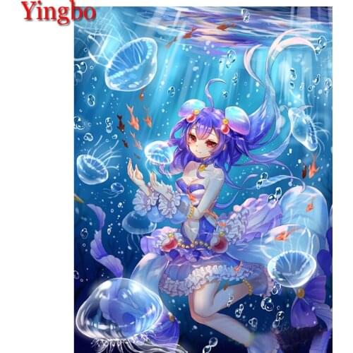 Cartoon girl jellyfish 5d Diy Diamond Painting Art Japan Anime Full Square Round Diamond Customizable Wall Art Home Decor