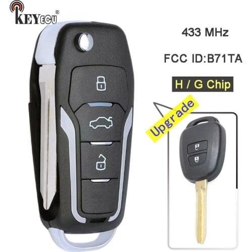 KEYECU 433MHz H / G Chip FCC ID: B71TA Replacement Upgraded Flip Folding 2 Button Remote Key Fob for Toyota RAV4 Yaris