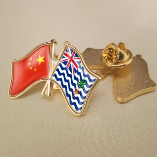 China and British Indian Ocean Territory Crossed Double Friendship Flags Lapel Pins