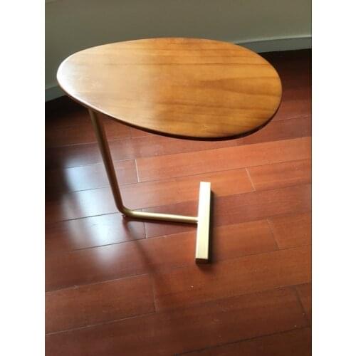 Creative oval small side table mobile wrought iron wood sofa corner coffee table lazy bedside reading table simple