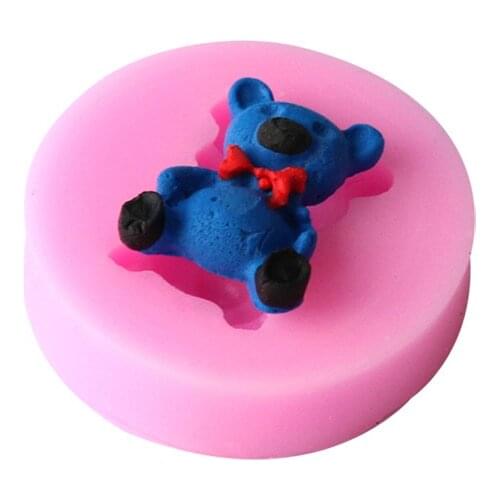 Kitchen DIY Lovely With Bowknot Dolls Bears 3D for Cake Decoration Liquid Silicone Tools Pastry mould Pudding Soap Ice Cube mold