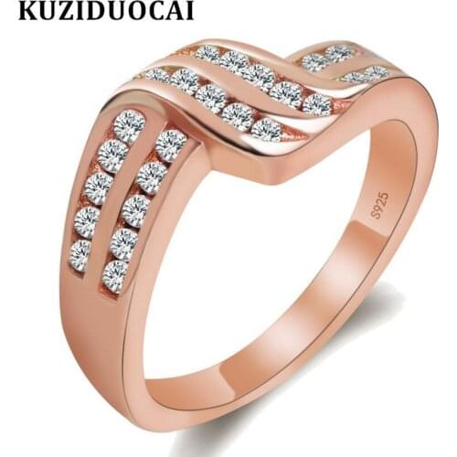Kuziduocai New Fashion Jewelry Stainless Steel Zircon Geometry Intertwined Wedding Rings For Women Gift Anillos Mujer Anel R-480