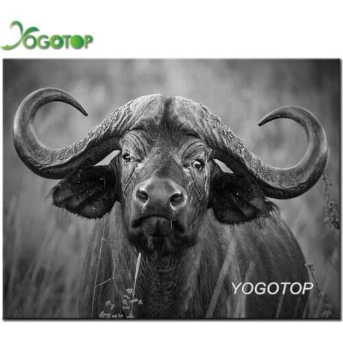 Full diy diamond embroidery Cape Buffalo square drill mosaic pattern of rhinestones animal Black and White painting art YY1309