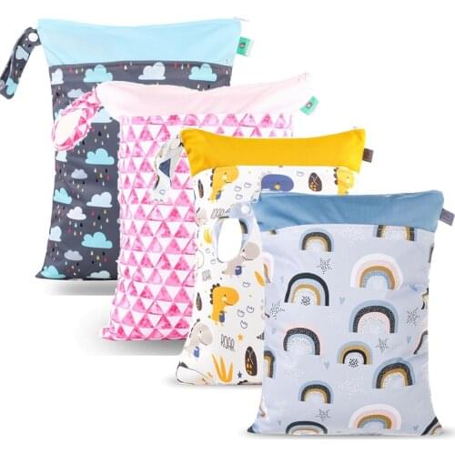 1PCS Reusable Waterproof Fashion Prints Wet Dry Diaper Bag Double Pocket Cloth Handle Wet bags 30*40CM Wholesale