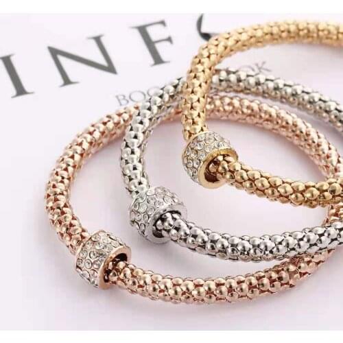 Fashion Personality Net Red Womens Bracelet Shambhala Ball Elastic Popcorn Bracelet Three-Color Set 2021 Trend New Party Gift