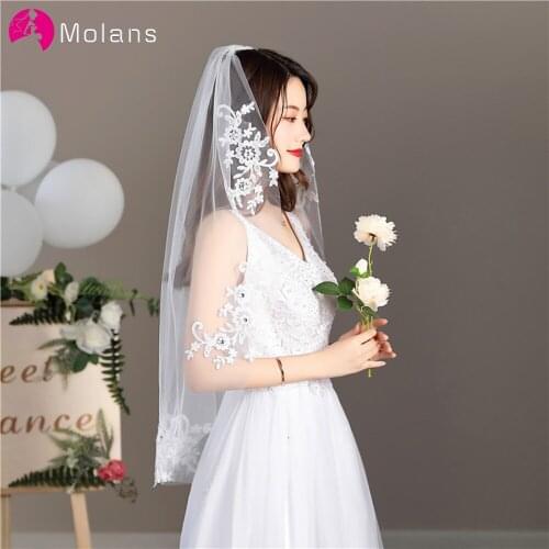Molans New Lace Single Layer Bride Veil With Plastic Comb 85CM White Tulle Bridal Wedding Short Accessories Photography Props