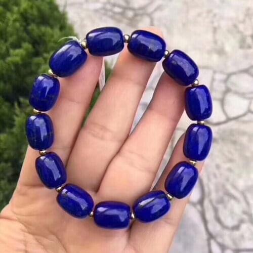 Genuine Natural Lapis Lazuli Royal Blue Gemstone 13x10mm Crystal Stretch Round Bead Bracelet