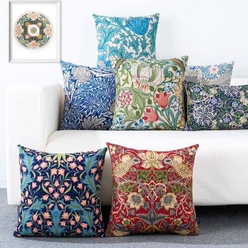 Home Decorative Pillow Case Nordic Floral Cushion Cover Linen Pillow Cover Flowrs Sofa Chair Waist Pillow