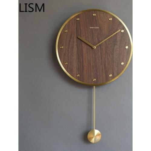 Nordic design round wall clock vintage retro antique wall clock mechanism with pendulum New wooden product mute reloj de pared