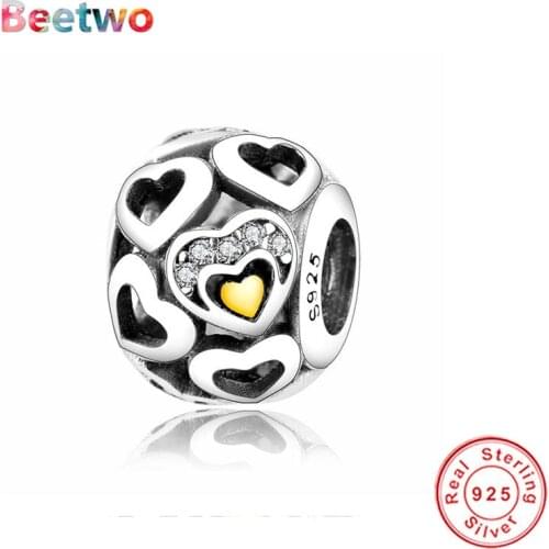 925 Silver Fit Original Pandora Charm Bracelet Silver 925 Heart To Heart Charm Bead DIY Jewelry Berloque