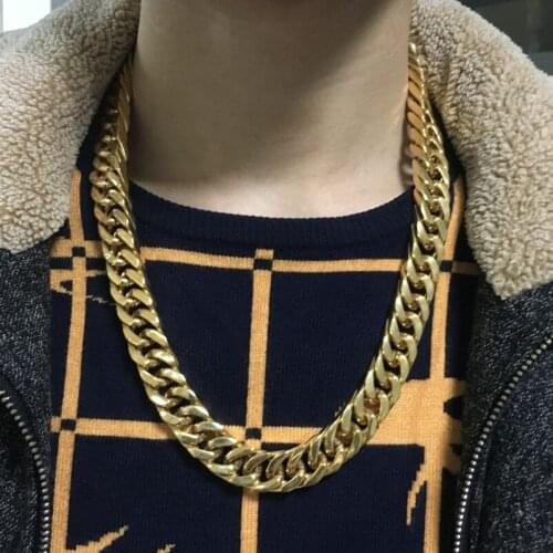 Necklaces For Men Miami Cuban Link Gold Chain Hip Hop Jewelry Long Chains 15mm Thick Stainless Steel Big Chunky Necklace Gift