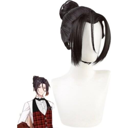 Promise of Wizard Shylock Wig Cosplay Black Bun Hair Beauty Tip Heat Resistant Synthetic Halloween Free Wig Cap Adult Unisex