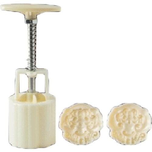 Plastic Mooncake Mold 63g 3D Cookie Cutter with 2 Stamps Hand Press Chocolate Moon Cake Mould DIY Bakeware Mid-autumn Festival