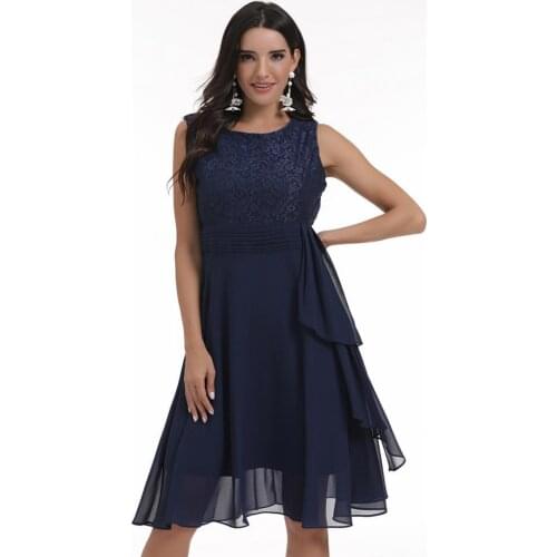 Midi Dress Round Neck Sleeveless Cloth Tight Waist Summer Dress for Daily Life