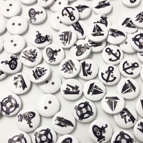 White Decorative Craft Buttons Wooden Painting Sea Sailor Anchor Series Button DIY Handmade Supplies WB614