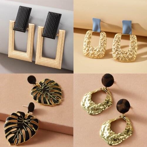 Tocona Charming Hollow Geometric Drop Dangle Earrings for Women Trendy Leaf Gold Color Alloy Metal Party Jewelry Accessories