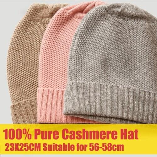 100% Natural Cashmere Hat and Cap for Women Men Unisex Pure Cashmere Knitted Cap Winter Warm Hats Plus Thicken Pure Cashmere Hat