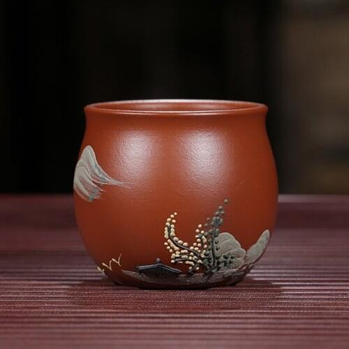 On sales Chinese real yixing zisha tea cup marked authentic purple grit kungfu tea cups master cup of tea personal cup for Pu'er