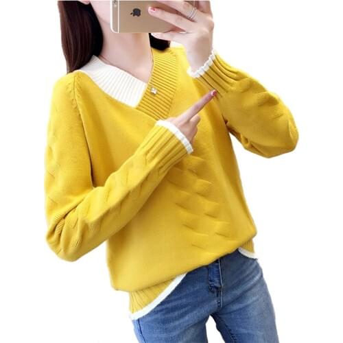 Knitted Sweaters Women 2019 Winter Pullover Sweaters Student Casual Tops Loose Female Warm V-neck Long sleeve Bottoming Sweaters