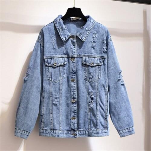 Large size 6XL Vintage Women Jacket 2019 Autumn Winter Oversize Denim Jackets Washed Blue Jeans Coat Outwear Bomber Jacket R1082