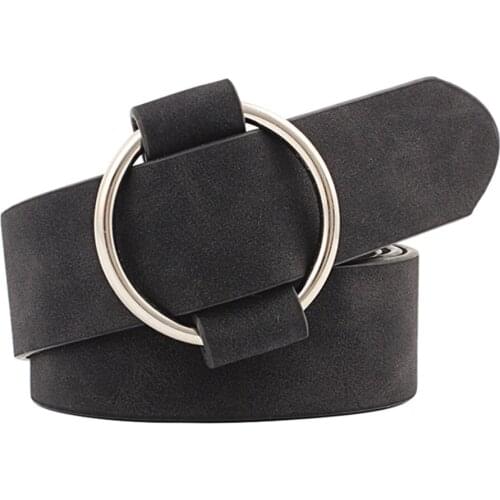 2019 Womens Fashion Designer Round Metal Buckle Belts For Jeans Casual Modeling Belts Without Needle Leather Belt Cinturon Mujer