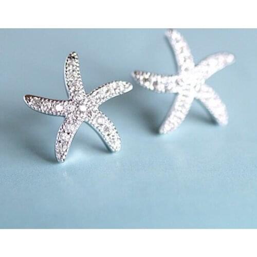 Huitan Cute Starfish Women Stud Earring Stylish Girl Party Accessories Dazzling CZ Fine Anniversary Gift Statement Star Earrings