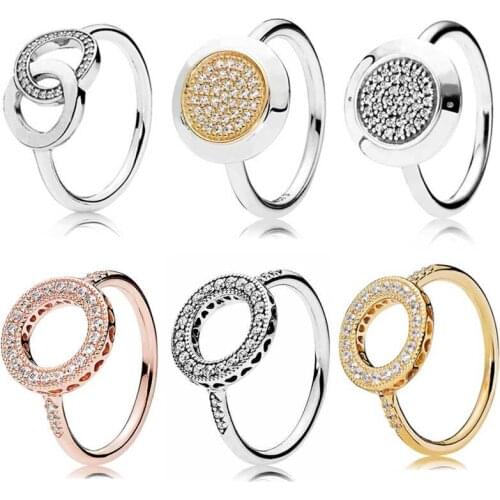 925 Sterling Silver Ring Hearts Of Halo With Crystal Rings For Women Wedding Party pandora Jewelry