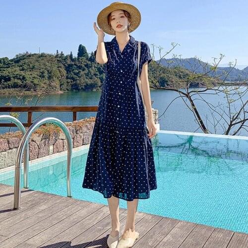 Retro Batwing Sleeve Notched Collar 2021 Women Summer Dot Chiffon Single-Breasted Ruffles Slim Casual Patchwork Dresses