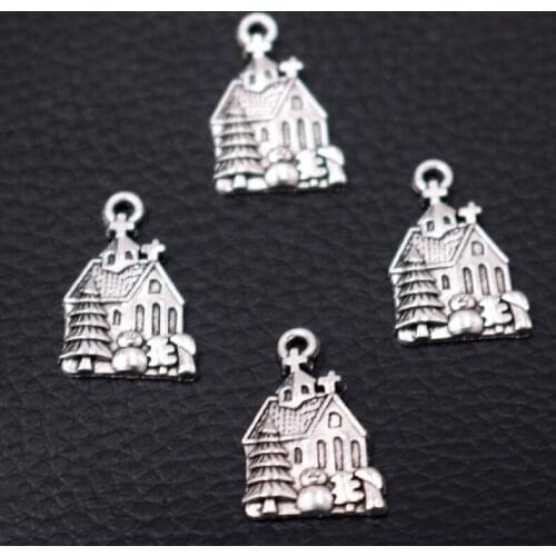 20pcs Silver Plated Christian Church Building Pendant Retro Earrings Bracelet Metal Accessories DIY Charms Jewelry Crafts Making