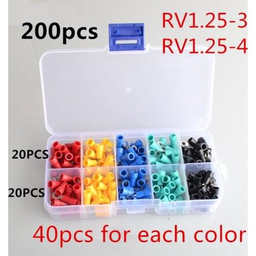 200PCS RV1.25-3 -4 O-type crimping terminal Ring Terminal Copper Crimp Pre-Insulated terminals Ring Wire Connector End Kit Set