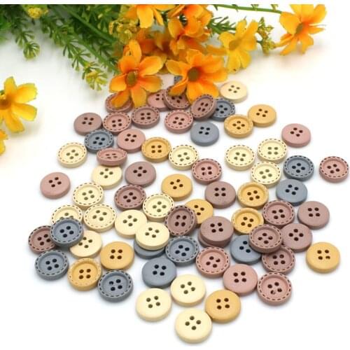 50pcs 15mm Round Dotted Line Wooden Buttons Handwork Sewing Scrapbooking Clothing Crafts Accessories Gift Card DIY Handmade