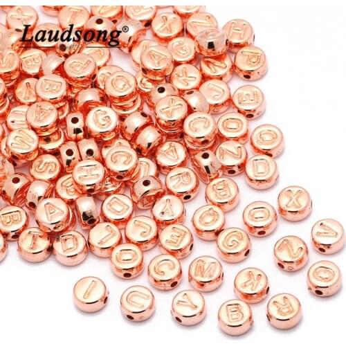 Acrylic Round Beads Rose Gold Letter Beads Random Alphabet For Jewelry Making Accessories DIY Handmade Supplies Wholesale 4x7mm