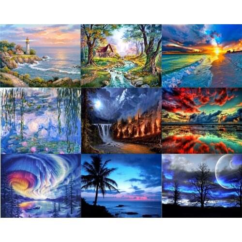 5D DIY Landscape Diamond Painting Mosaic Full Round Drill Diamond Embroidery Seaside Scenery Plant Picture Home Decoration Gift