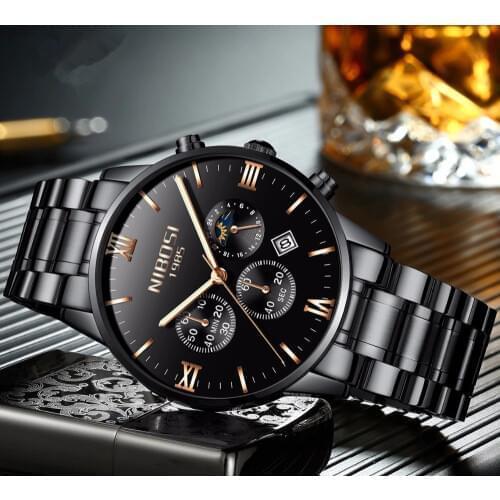 Mens Watches Top Brand Luxury NIBOSI Full Steel Clock Chronograph Quartz Watch Men Casual Waterproof Sport Watch Montre Homme