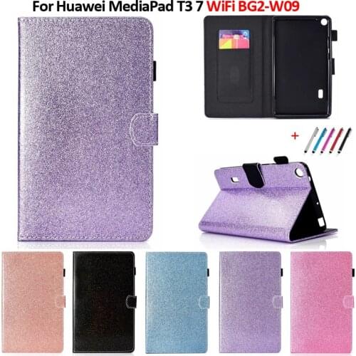 Case For Huawei T3 7(Only for WIFI version) Shinning Glitter Flip Wallet Stand Tablet Case For Huawei MediaPad T3 7 WIFI BG2-W09