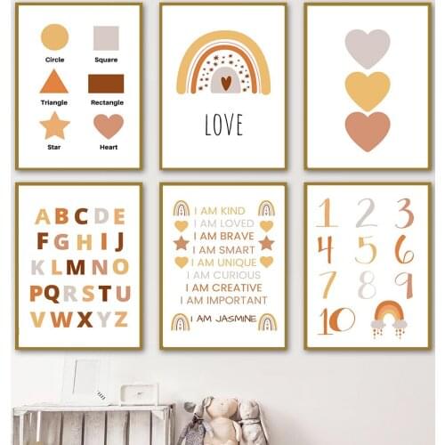 Number Alphabet Rainbow Shape Education Wall Art Canvas Painting Nordic Posters And Prints Wall Pictures Kids Room Nursery Decor