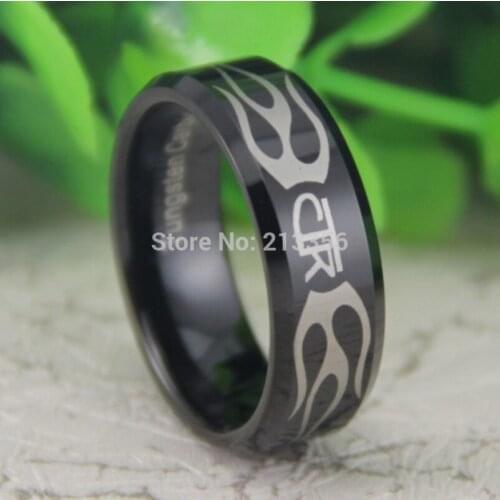 Cheap Price Free Shipping USA Canada Hot Selling 8MM Black Bevel Religion CTR The Lord New Mens Fashion Tungsten Wedding Ring