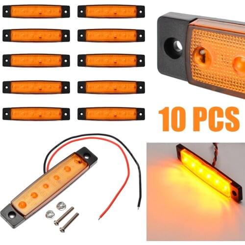 10pcs Amber Car Truck Trailer Lorry Bus Side Marker Indicators Light 12V 6LED Side Marker Light Universal