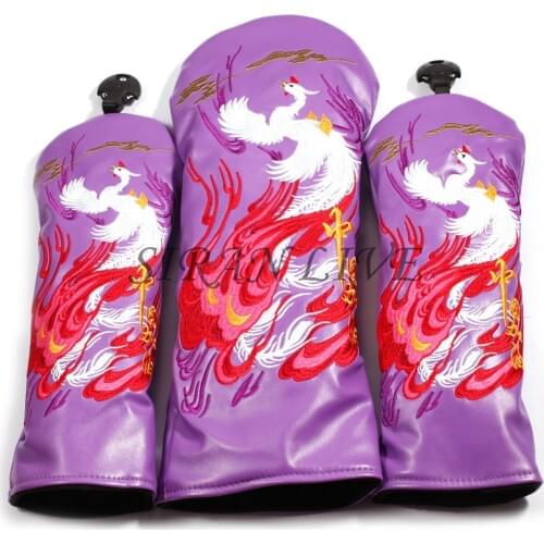 Golf Club Head Covers for Driver Cover Fairway Cover Hybrid Cover PU Leather Black Purple Phoenix Headcover