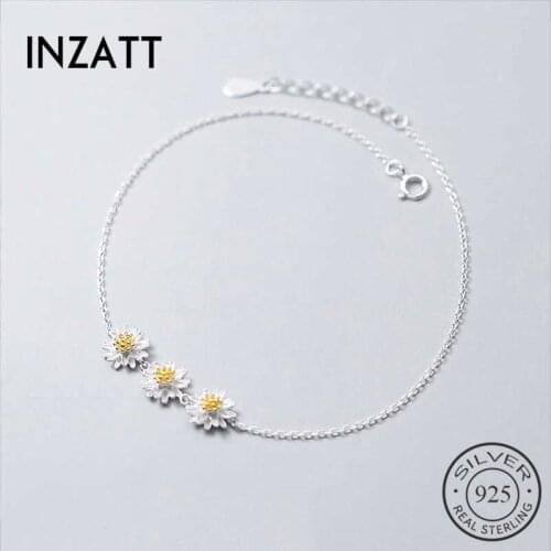 INZATT Real 925 Sterling Silver Flower Anklet For Fashion Women Party Minimalist Plant Fine Jewelry Cute Accessories Gift